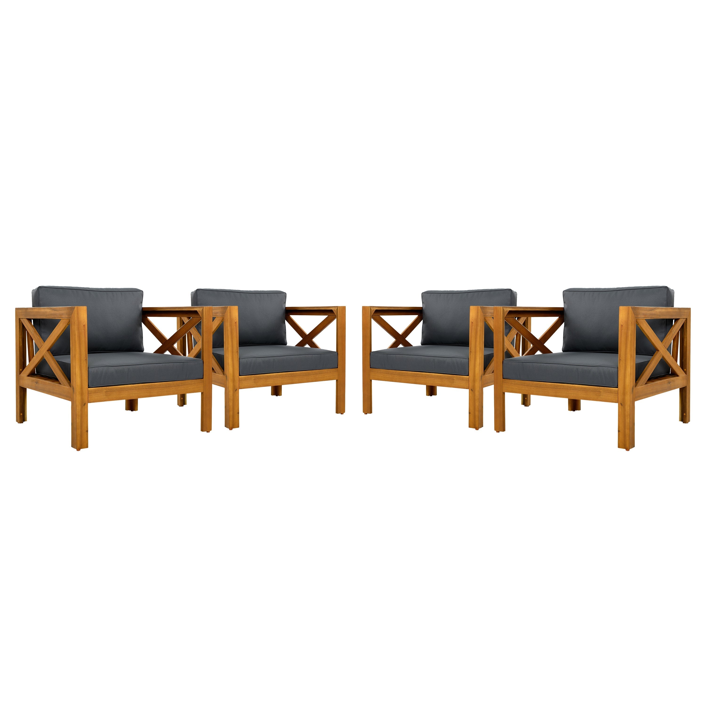 Patio Conversation Set with Foldable Acacia Wood Table and Cushioned Armchairs