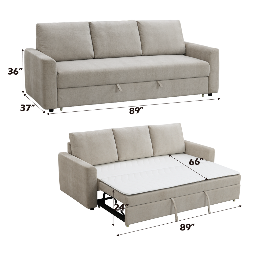 Leira Beige Linen Pull Out Sleeper
