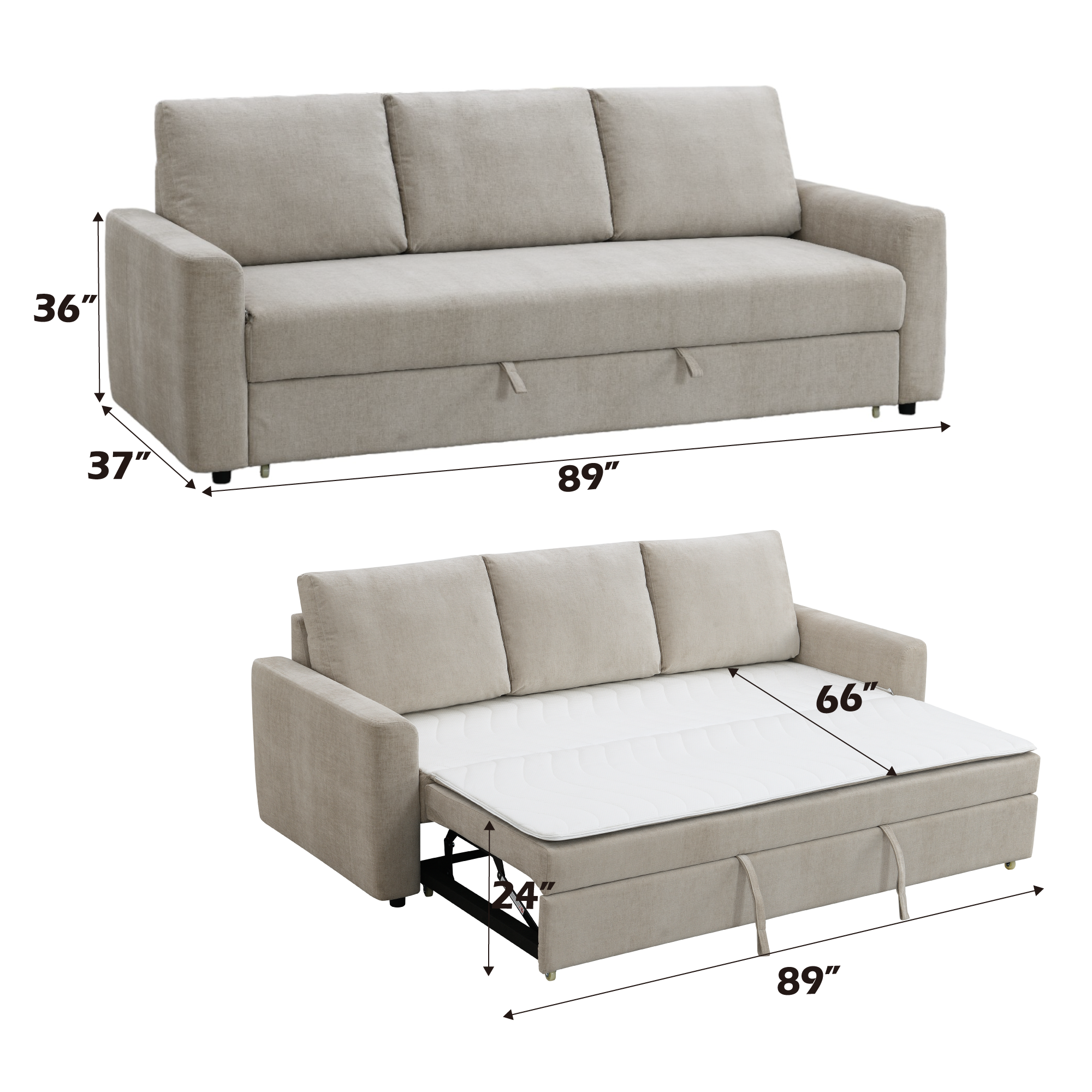 Leira Beige Linen Pull Out Sleeper