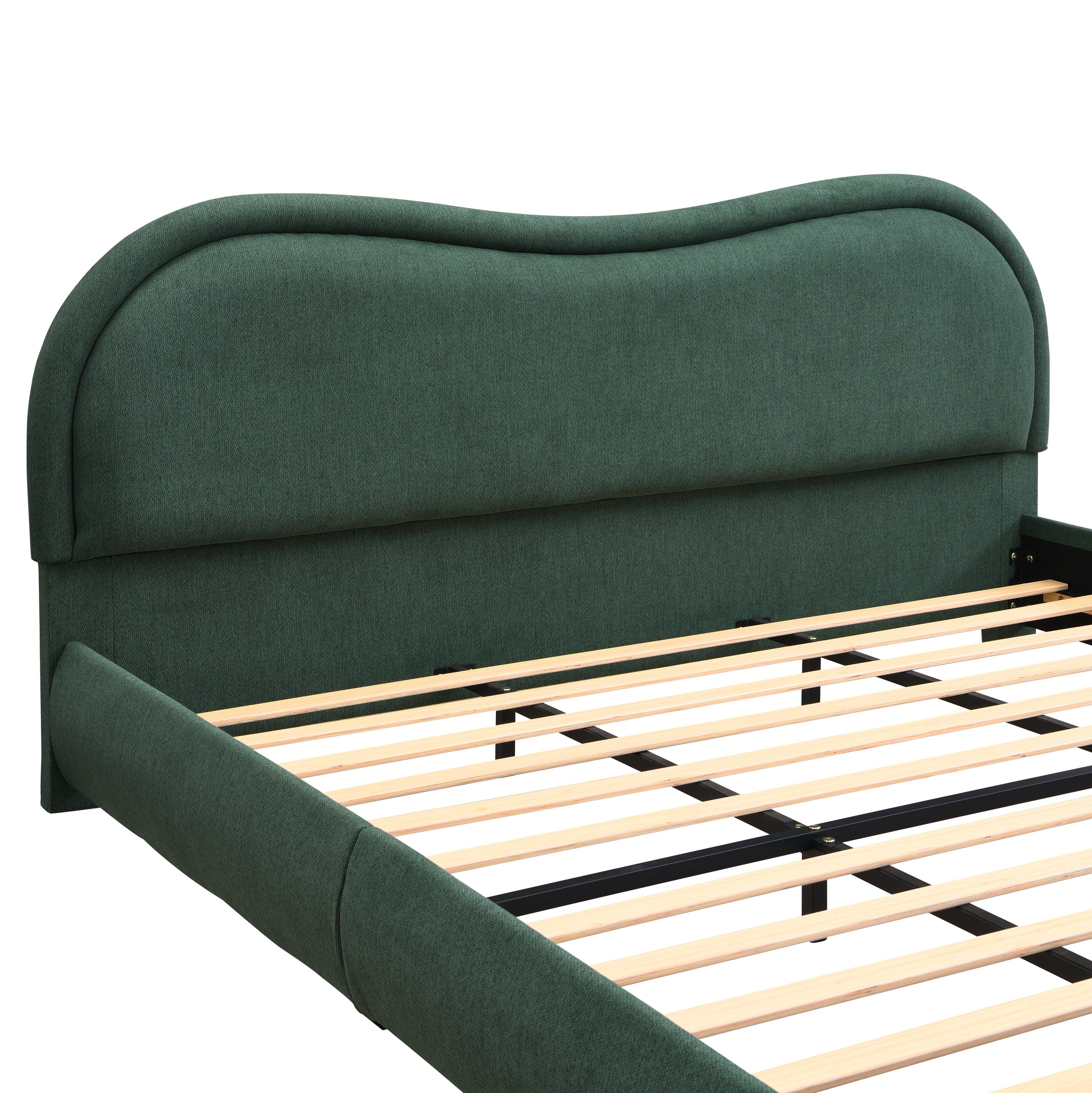 King Size Upholstered Platform Bed Frame with Rounded Corners