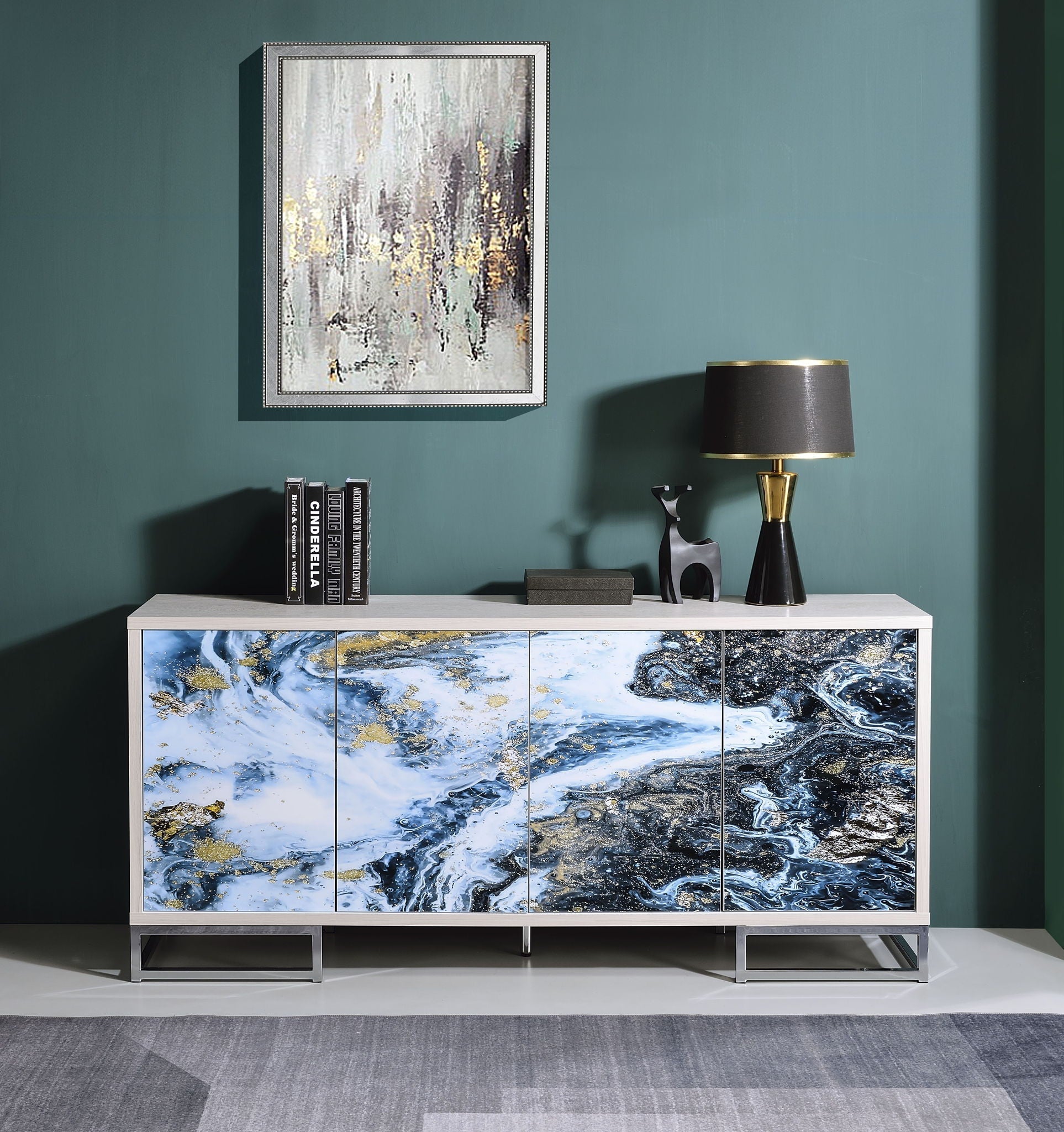 Liam Marble Paint Console Cabinet - Multi
