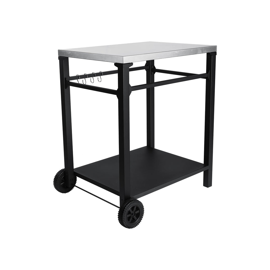 2-Tier Outdoor Grill Cart with Stainless Steel Top, Large Wheels & Tool Hooks