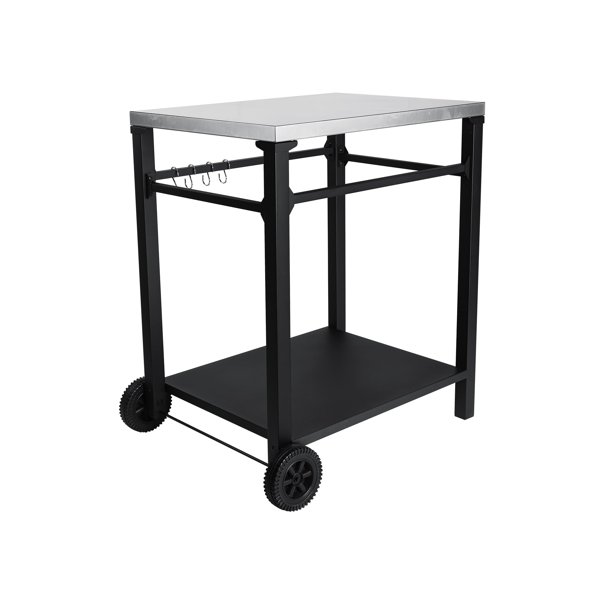 2-Tier Outdoor Grill Cart with Stainless Steel Top, Large Wheels & Tool Hooks