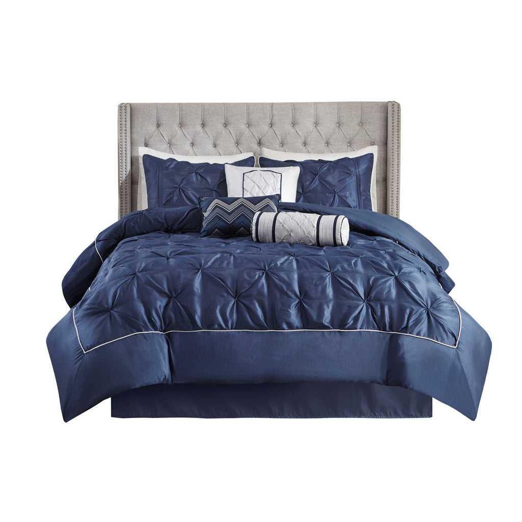 7 Piece Tufted Comforter Set Navy King