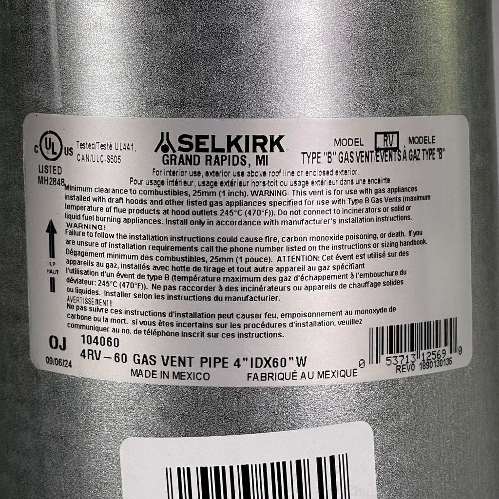 SELKIRK (6-Pack) Duravent Locktab Double Wall Round Gas Pipe 4" Dia x 5' L Steel 4RV5