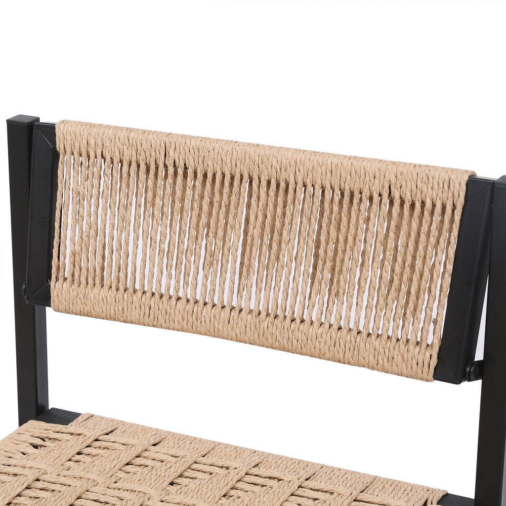 Kitchen Bar Stools with Footrest Set of 2 Paper Rope Weave Dining Chairs