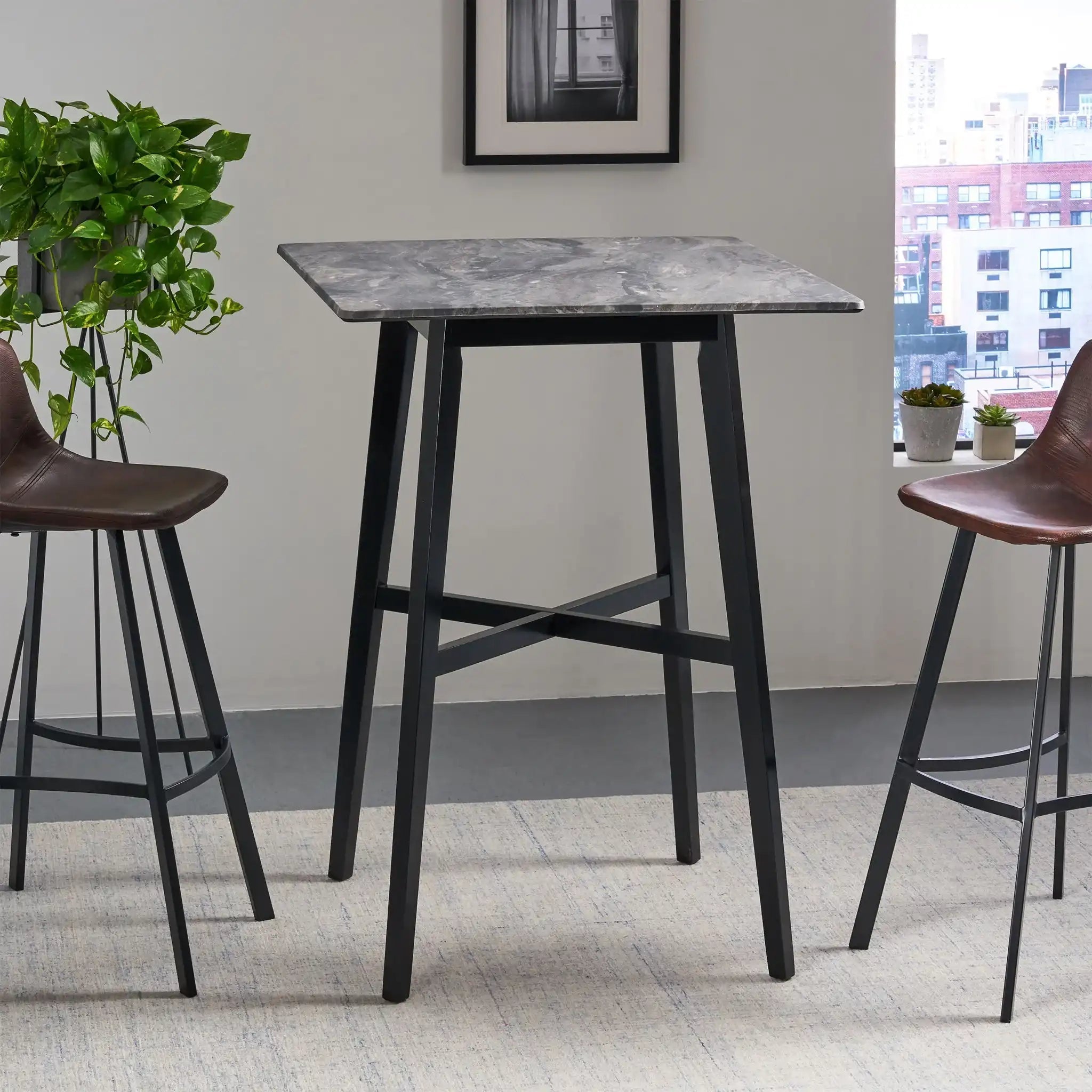 Modern Bar Height Dining Table with Rubberwood Legs and Laminate Table Top