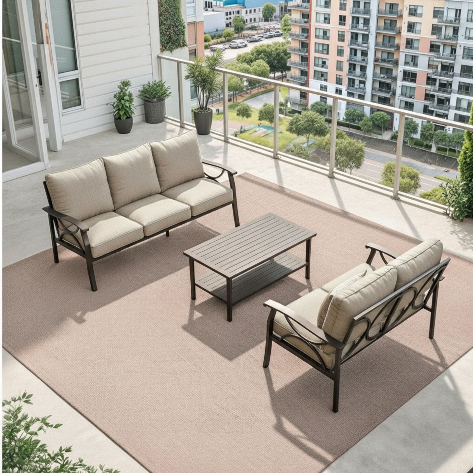 Patio Furniture Set with Coffee Table and Cushions for Backyard