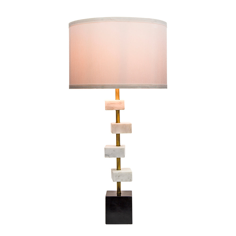 D15x30' Table Lamp with White Marble and Brass Frame