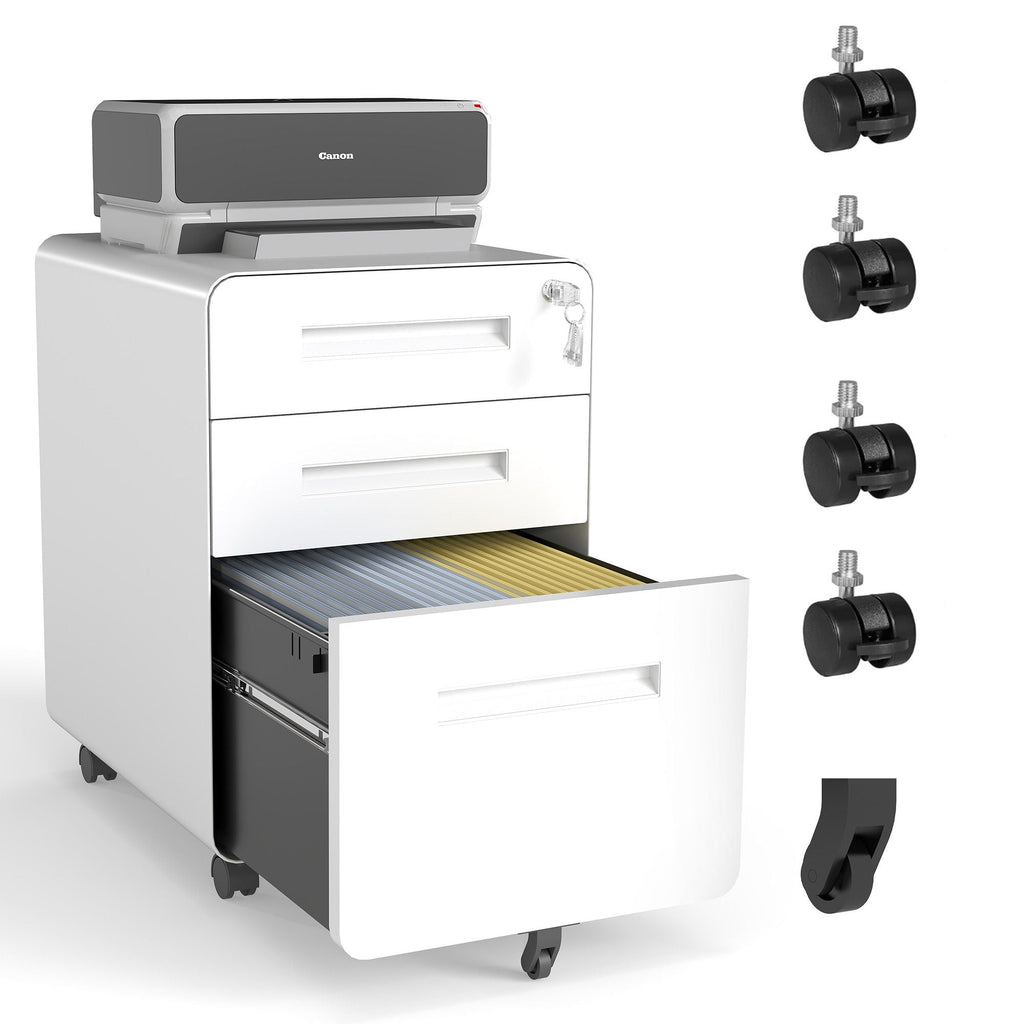 3-Drawer Mobile File Cabinet with Lock and Casters
