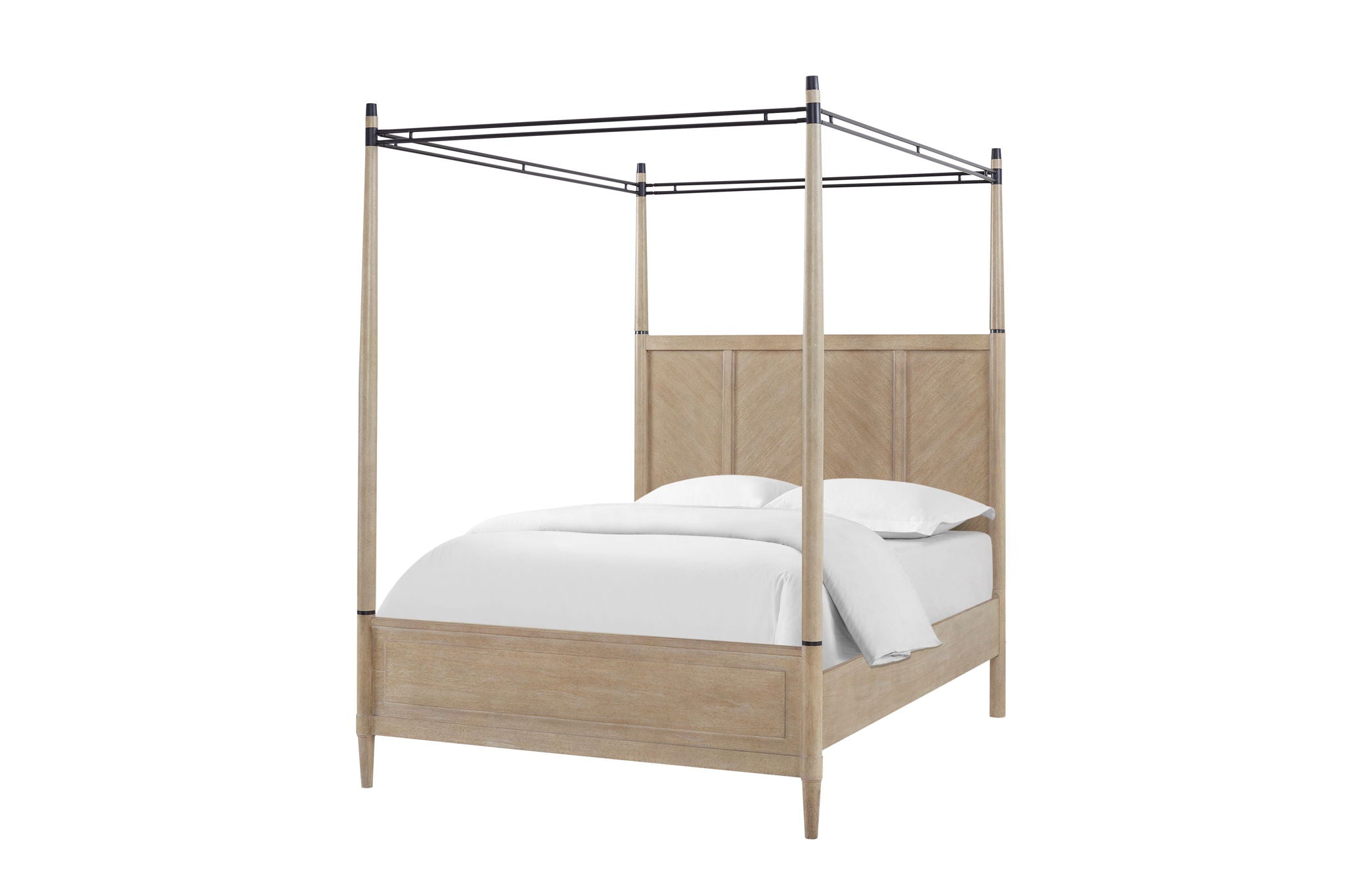 Queen Canopy Bedroom Set With A 2 Drawer Nightstand A Dresser With Poster Mirror And A Door Chest - Sand