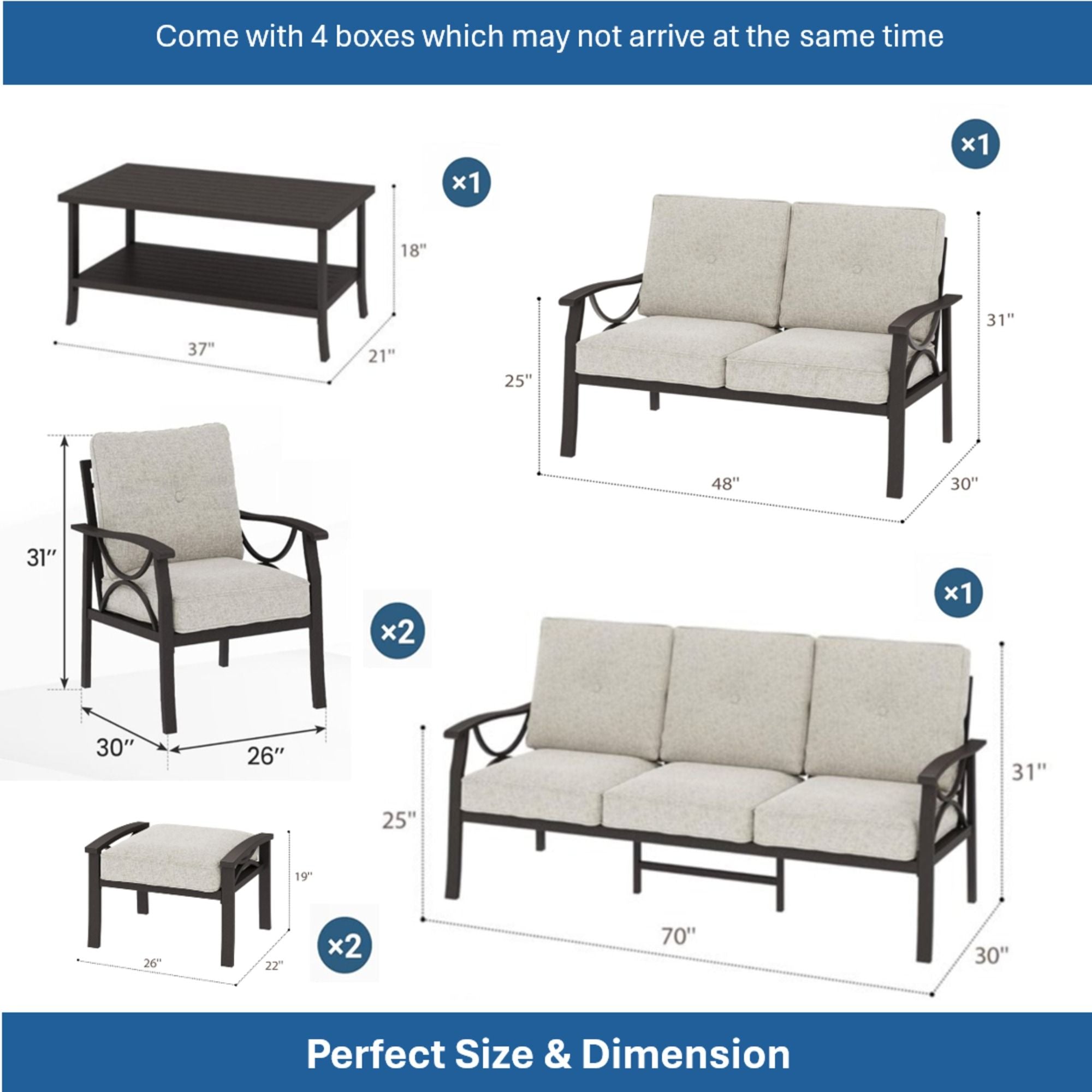 Patio Furniture Set with Coffee Table and Cushions for Backyard