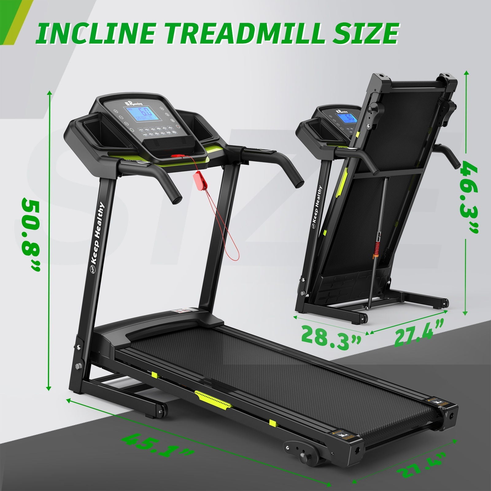 Foldable Treadmill With Incline For Home, Electric Running Machine With Speed Control, Pulse Monitor, 12 Training Programs - Black