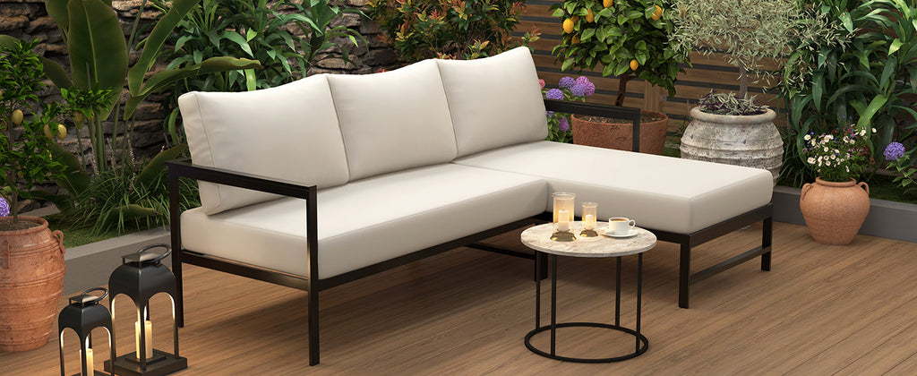 U_style Outdoor L-Shaped Sofa with Iron Frame and Ultra-Thick Cushions