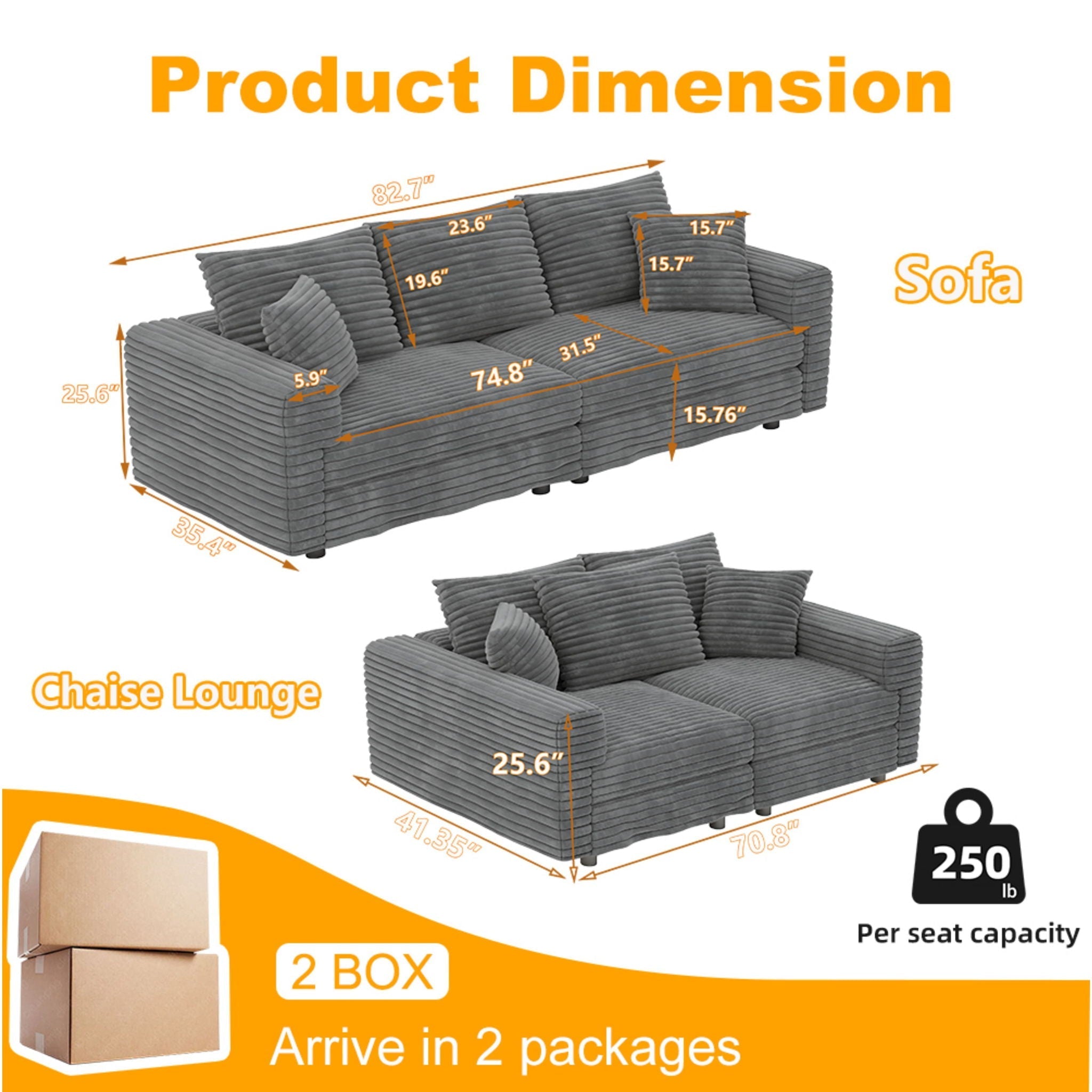 4 Seat Modern Comfy Upholstered Sofa Cloud Couch