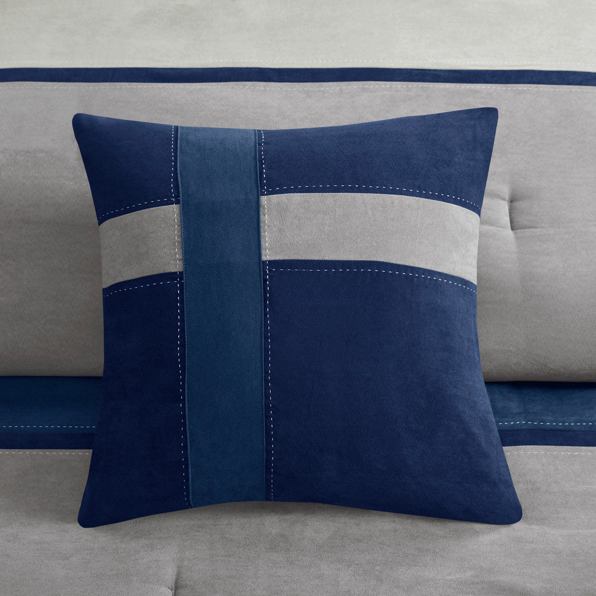 7 Piece Faux Suede Comforter Set Blue California King