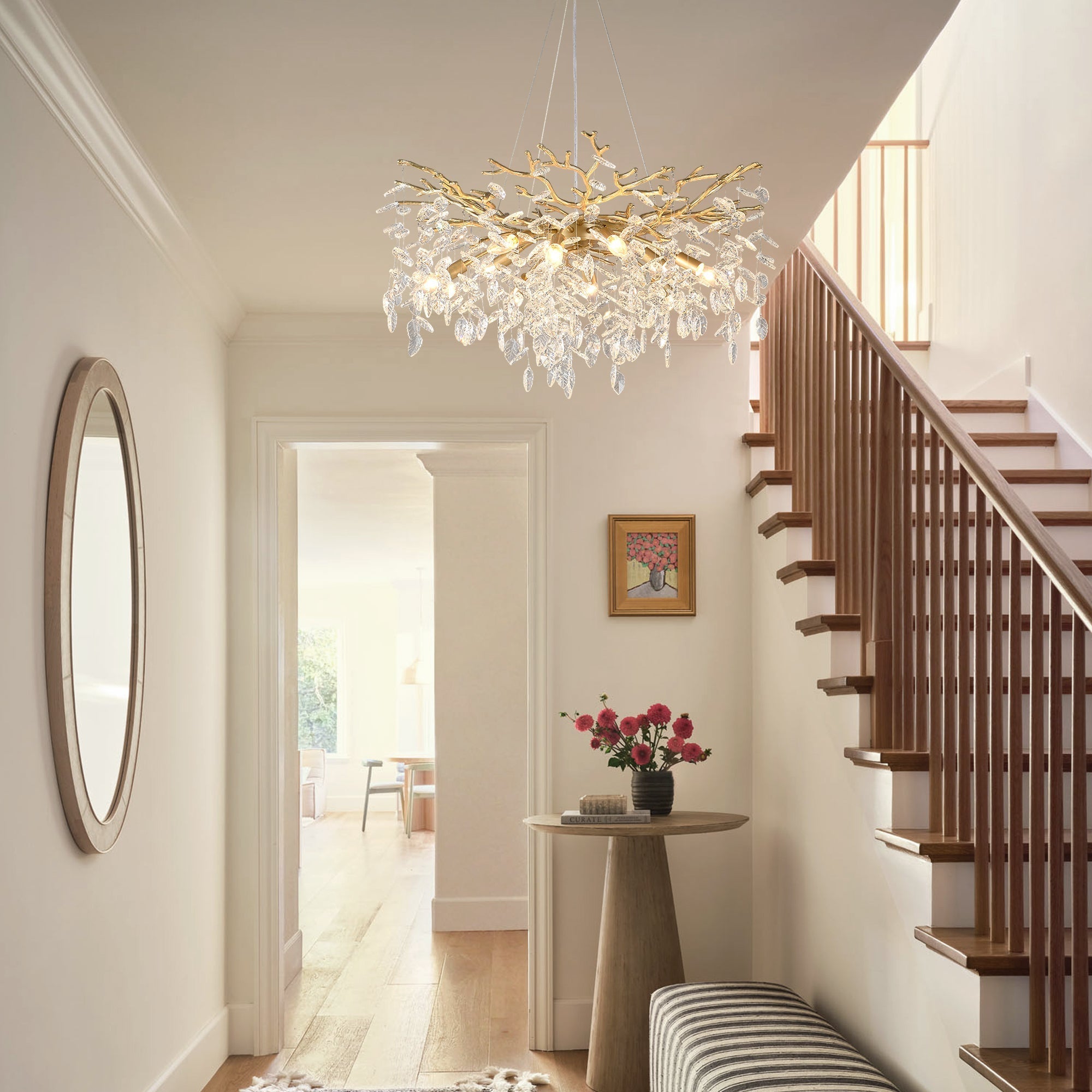 8-Light Crystal Gold Chandelier for Dining Room and Kitchen Island