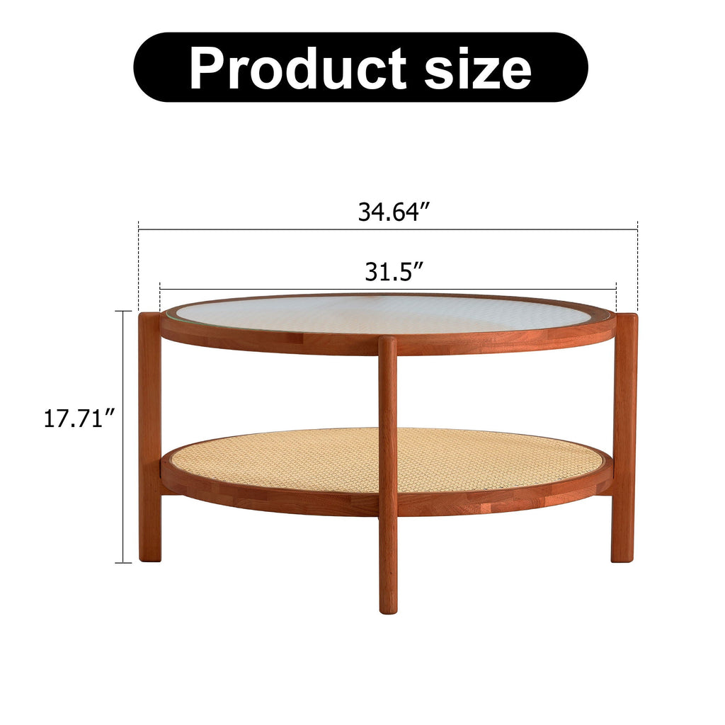 Modern Style Circular Double Layer Tea Table With Rattan Weave