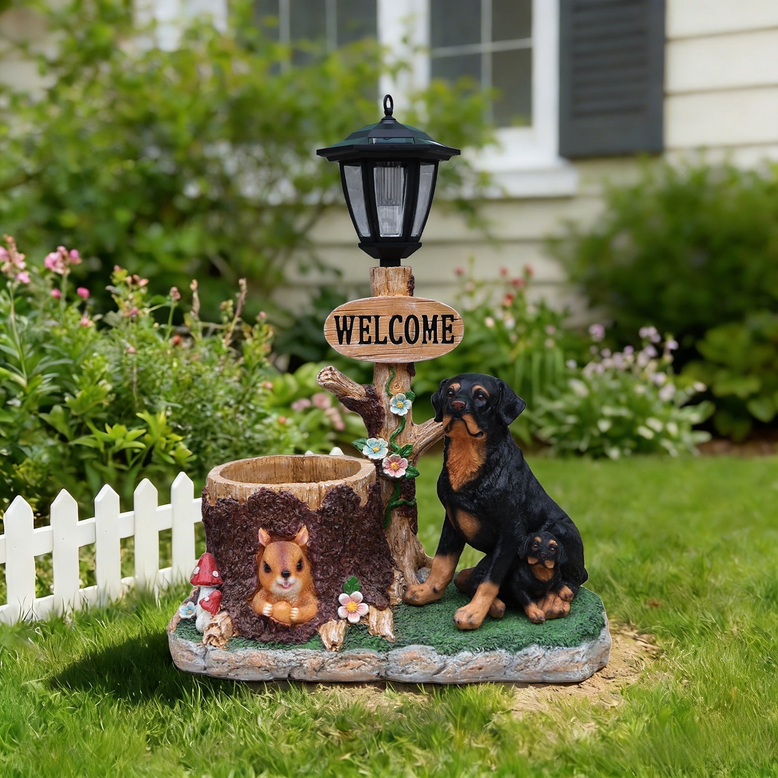 Rottweiler Dog Family Planter Statue
