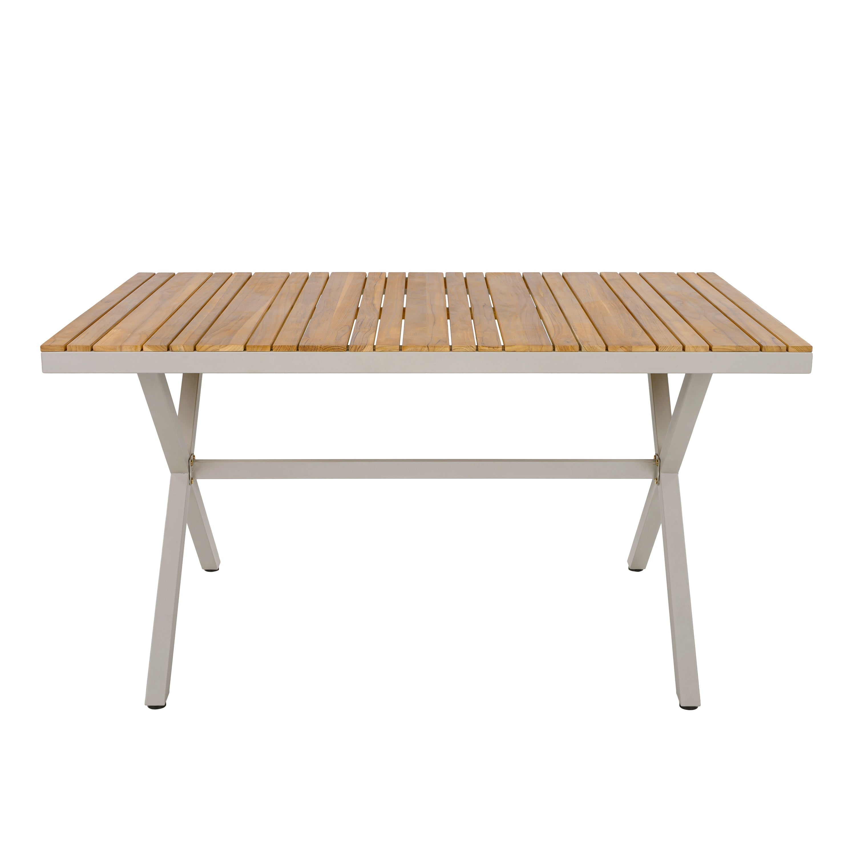 Outdoor 7-Piece Dining Set - Rectangular Teak Wood Table + 6 Wicker Chairs with Cushions