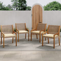Outdoor Dining Chair Set of 4 - Acacia Wood and Wicker with Cream Cushion