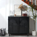 Modern Black Wood Storage Cabinet with Embossed Door