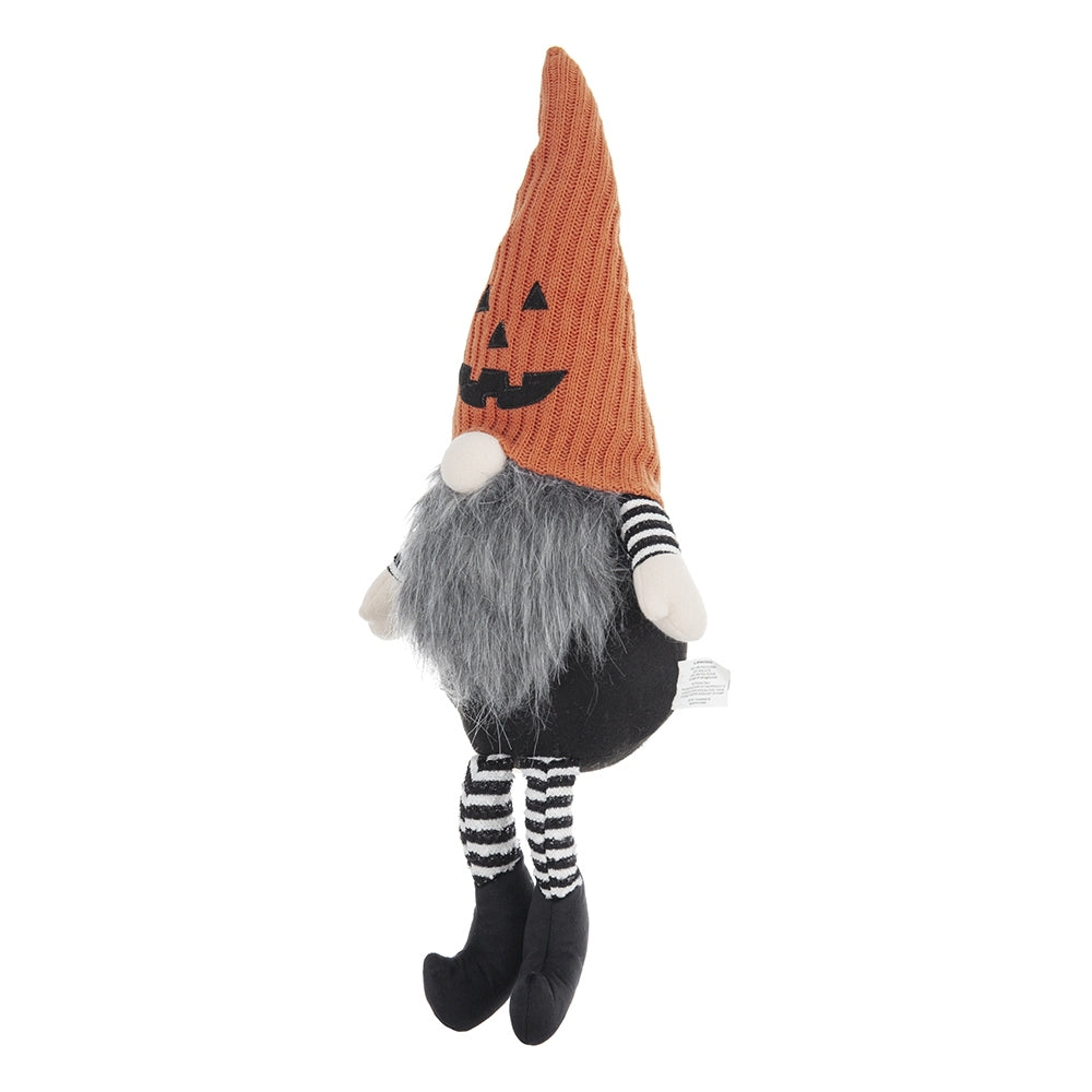 23.5" Seated Jack-O'-Lantern Gnome With Striped Limbs and Faux Fur Beard