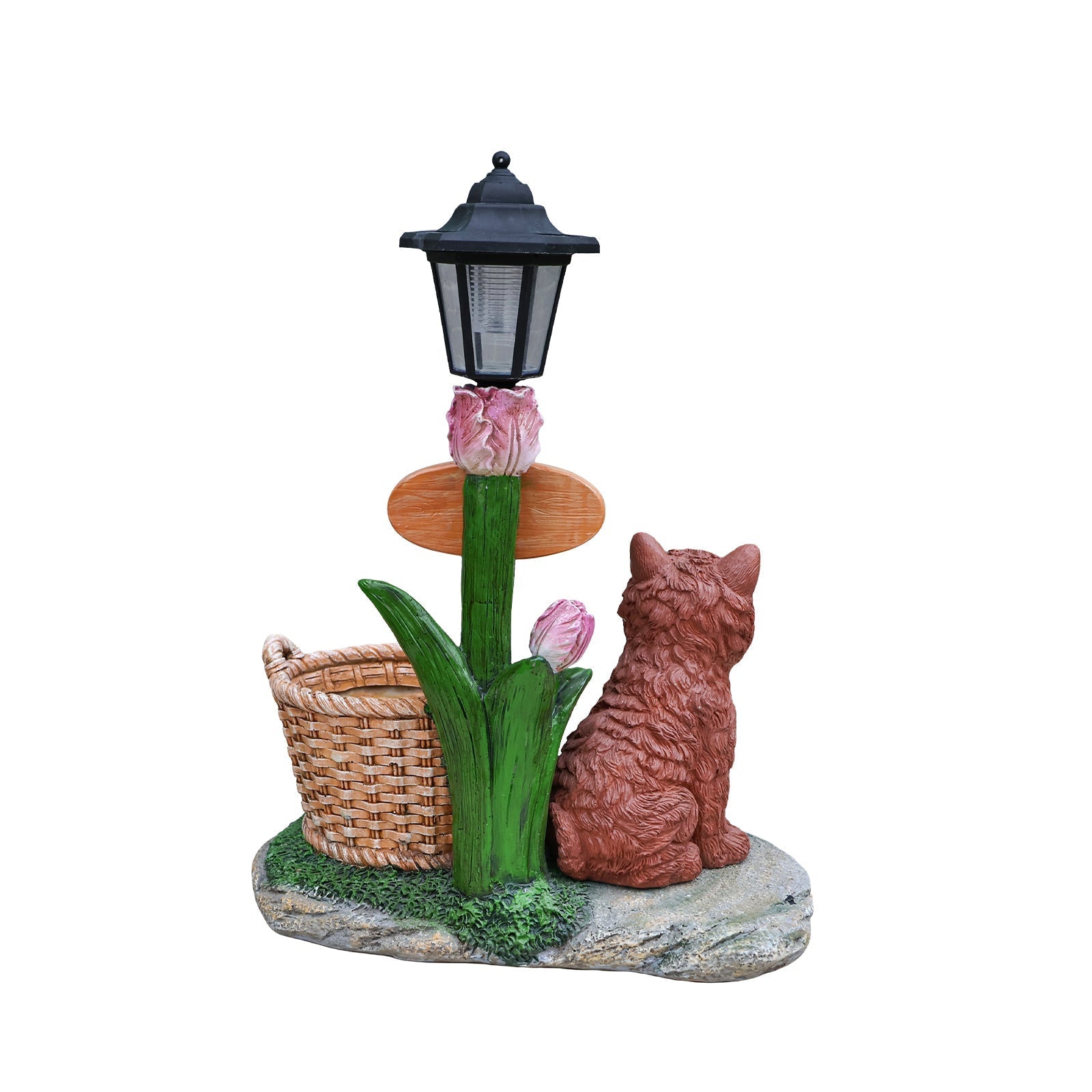 Sitting Puppy Solar Planter Outdoor Statue