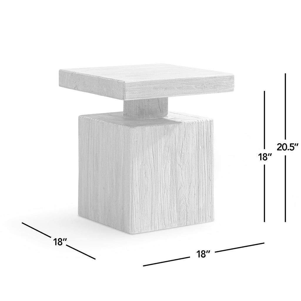 Calder 18' Solid Square Reclaimed Elm Block Plinth Side Table, Heritage Light Natural Brown