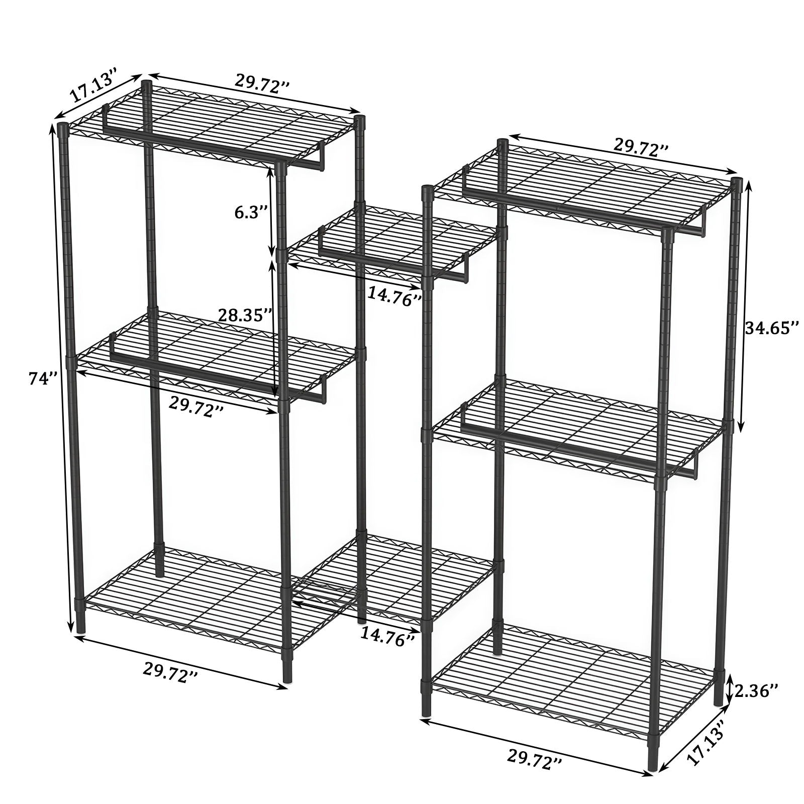 Heavy Duty Garment Rack With 8 Adjustable Wire Shelves And 5 Clothes Rails