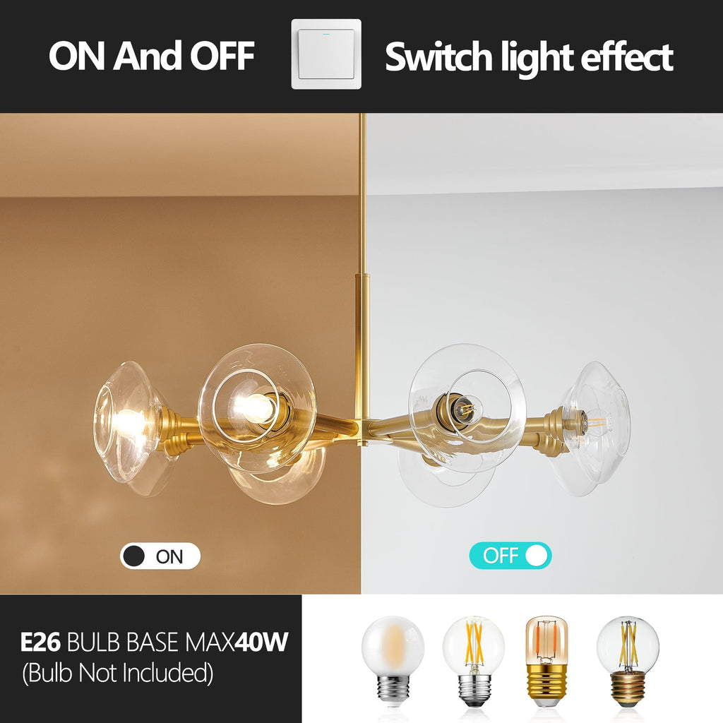 36" Modern Gold 8-Light Sputnik Chandelier with Clear Glass Shades