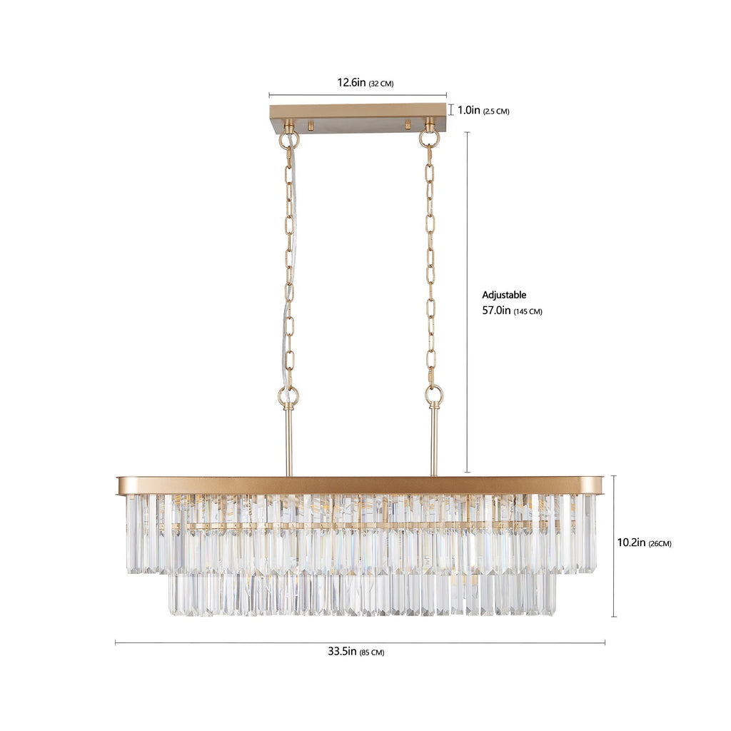 Rectangular Crystal Chandelier Adjustable Gold Iron Ceiling Light