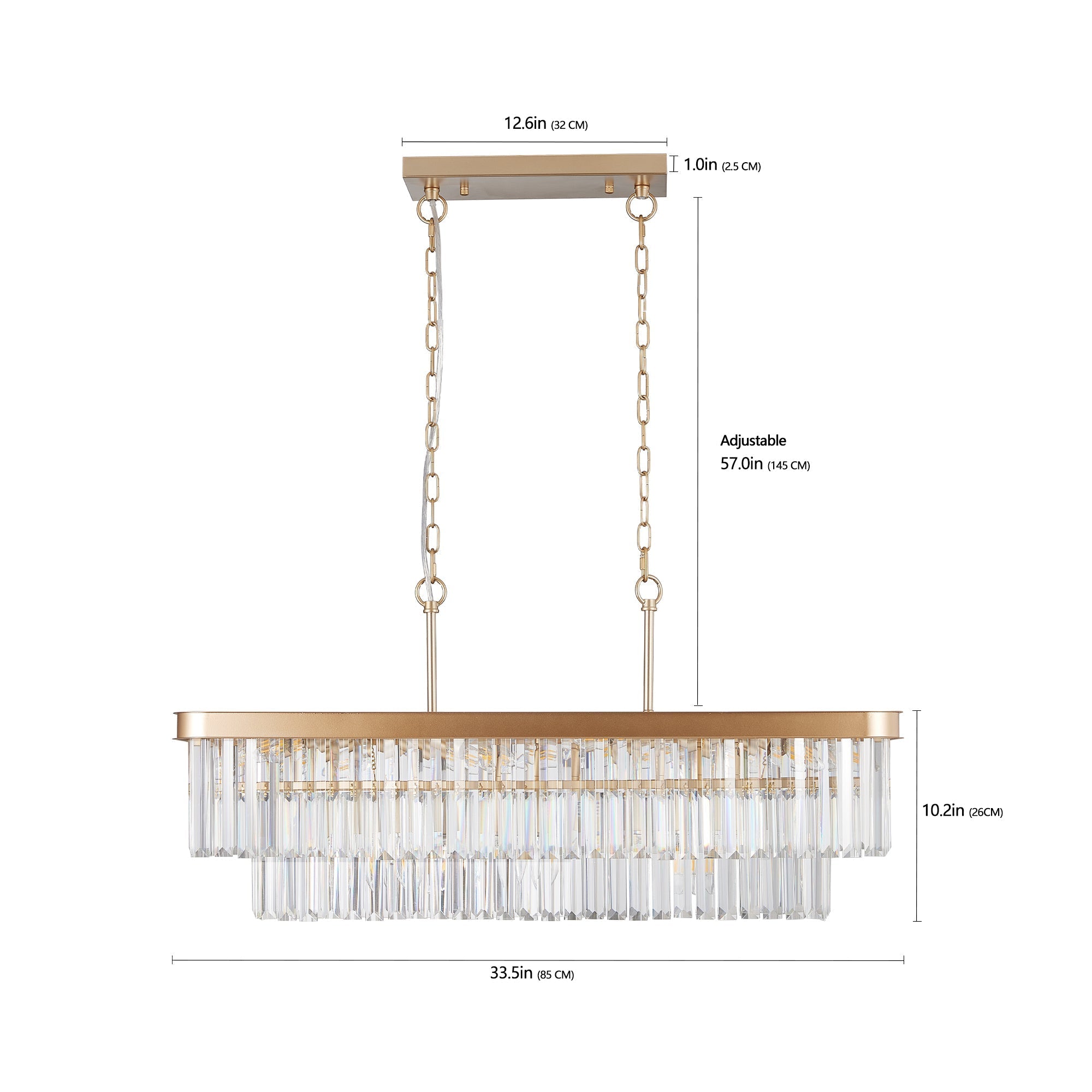 Rectangular Crystal Chandelier Adjustable Gold Iron Ceiling Light