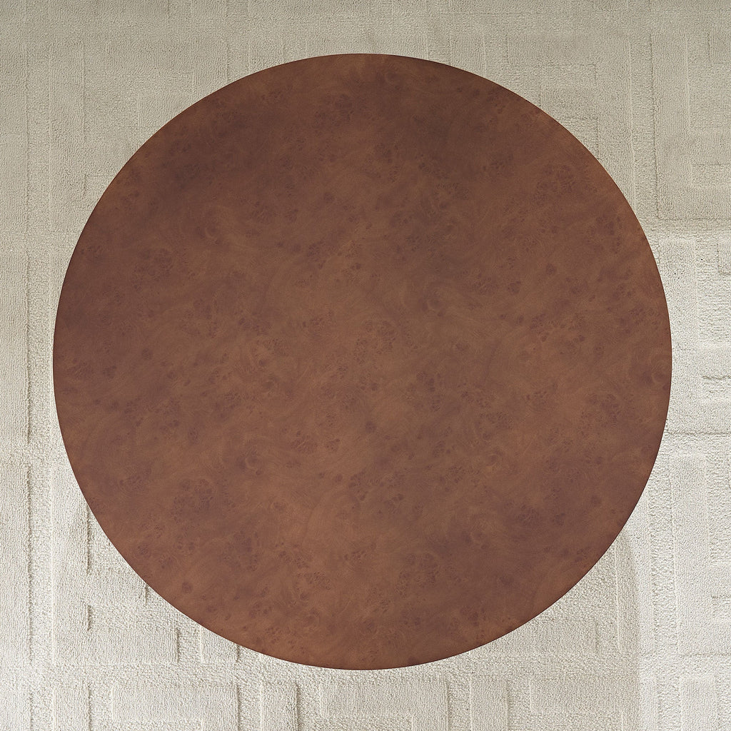 31.49'' Faux Burl Wood Pattern Round Coffee Table with Sturdy Pedestal