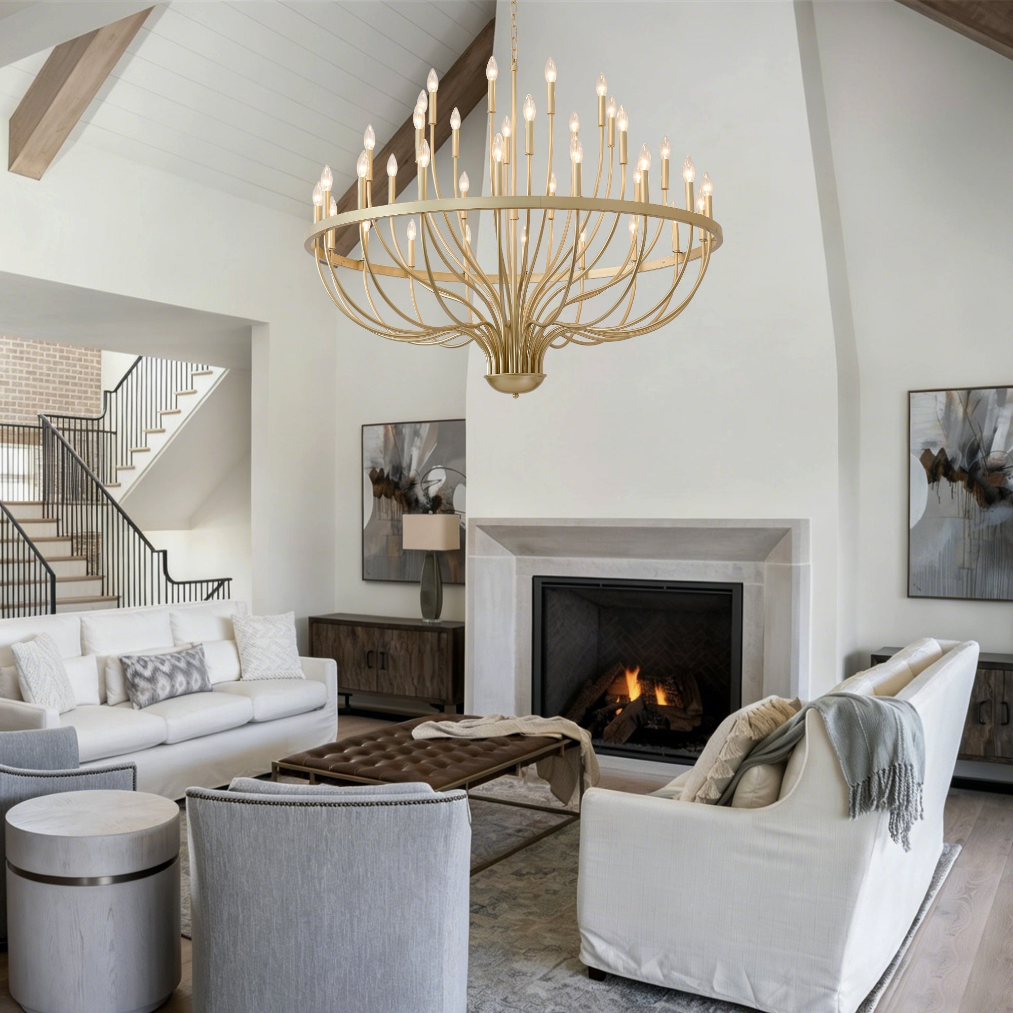 36-Light Gold Industrial Iron Candle Chandelier