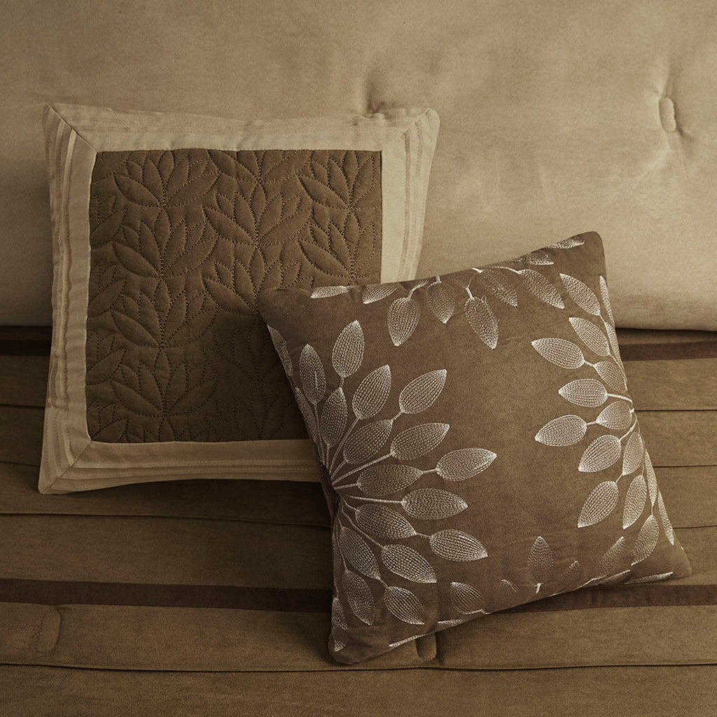 7 PC Faux Suede Comforter Set Natural King