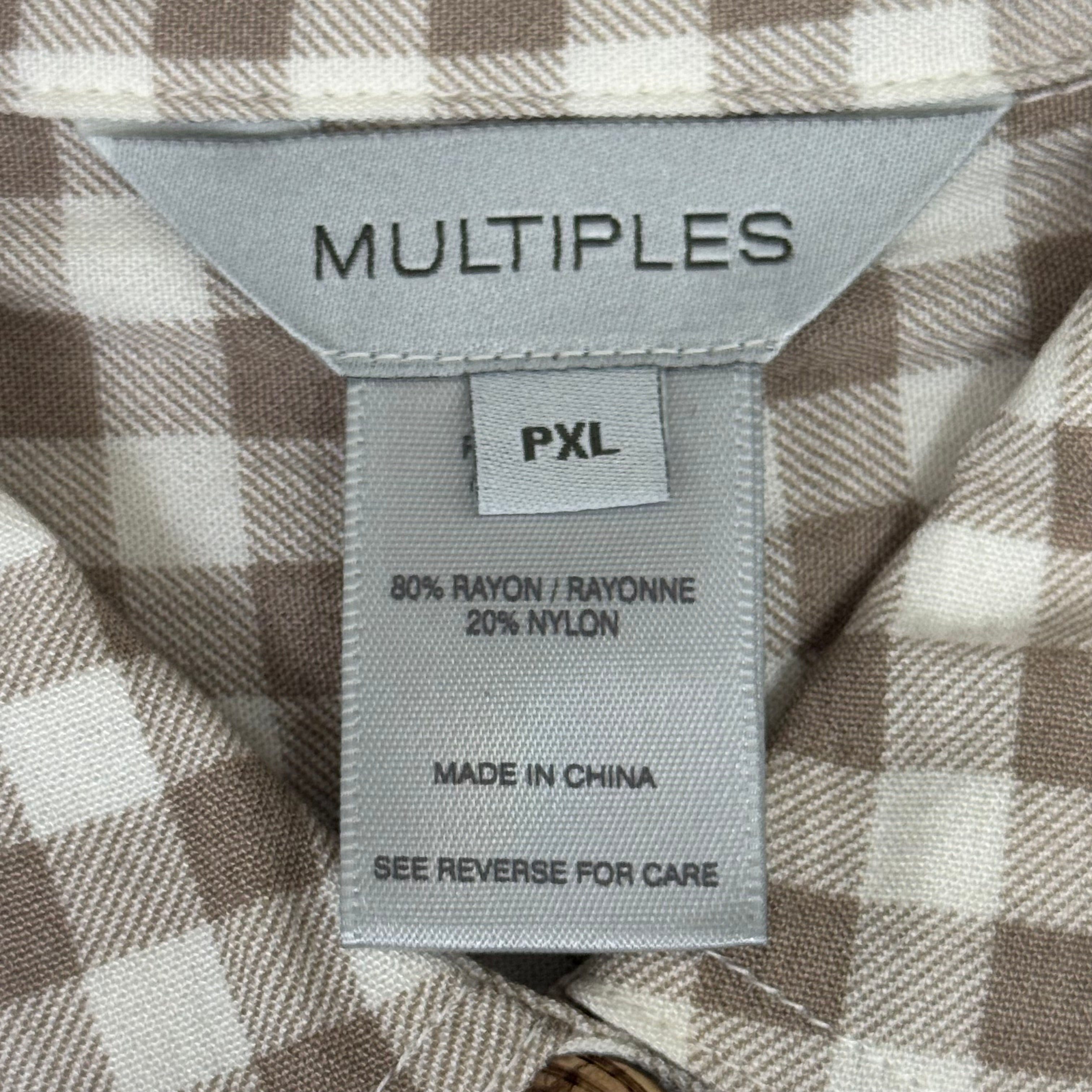 MULTIPLES Button-Up Plaid Shirt w/Cuff Petite Women's Sz PXL Brown/Cream M44506BP