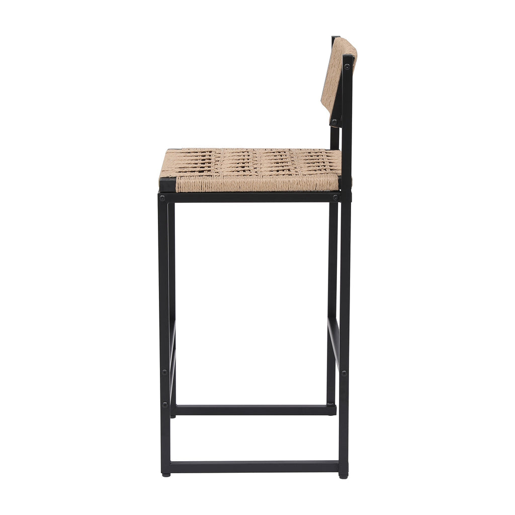 Kitchen Bar Stools with Footrest Set of 2 Paper Rope Weave Dining Chairs