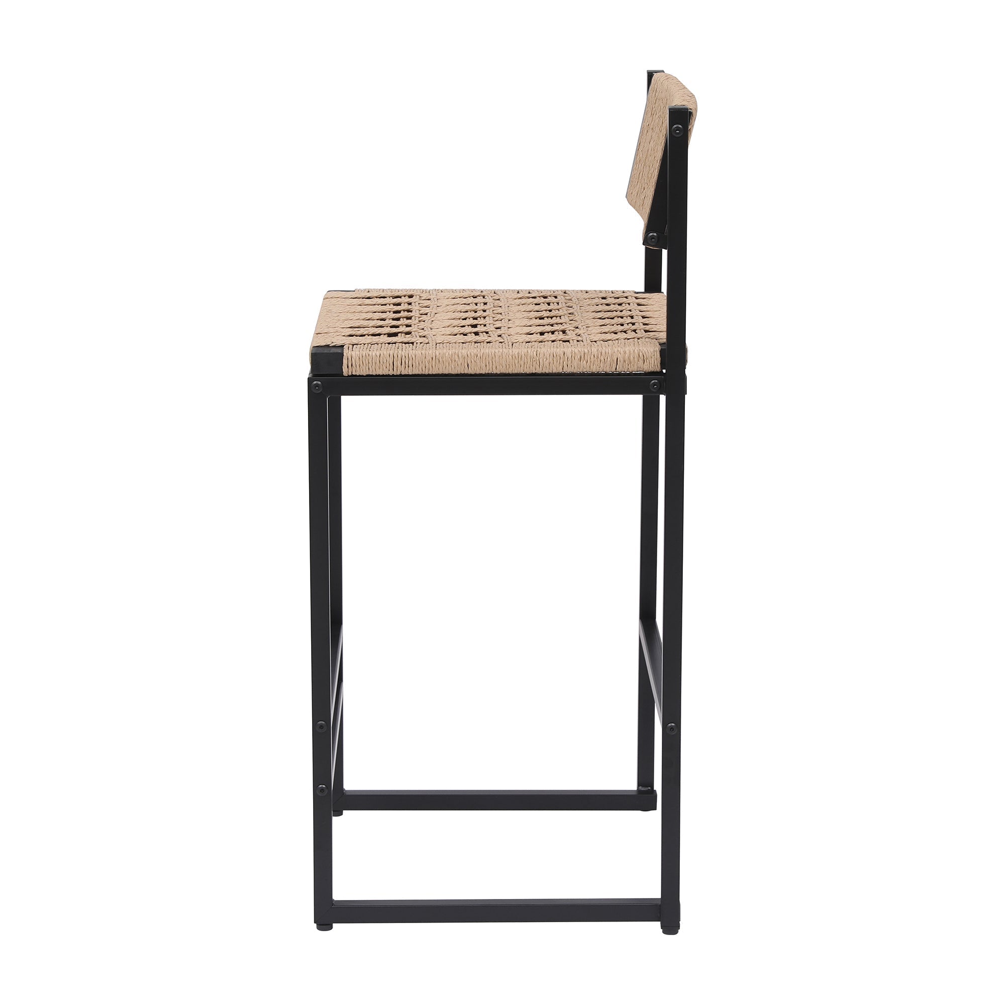 Kitchen Bar Stools with Footrest Set of 2 Paper Rope Weave Dining Chairs
