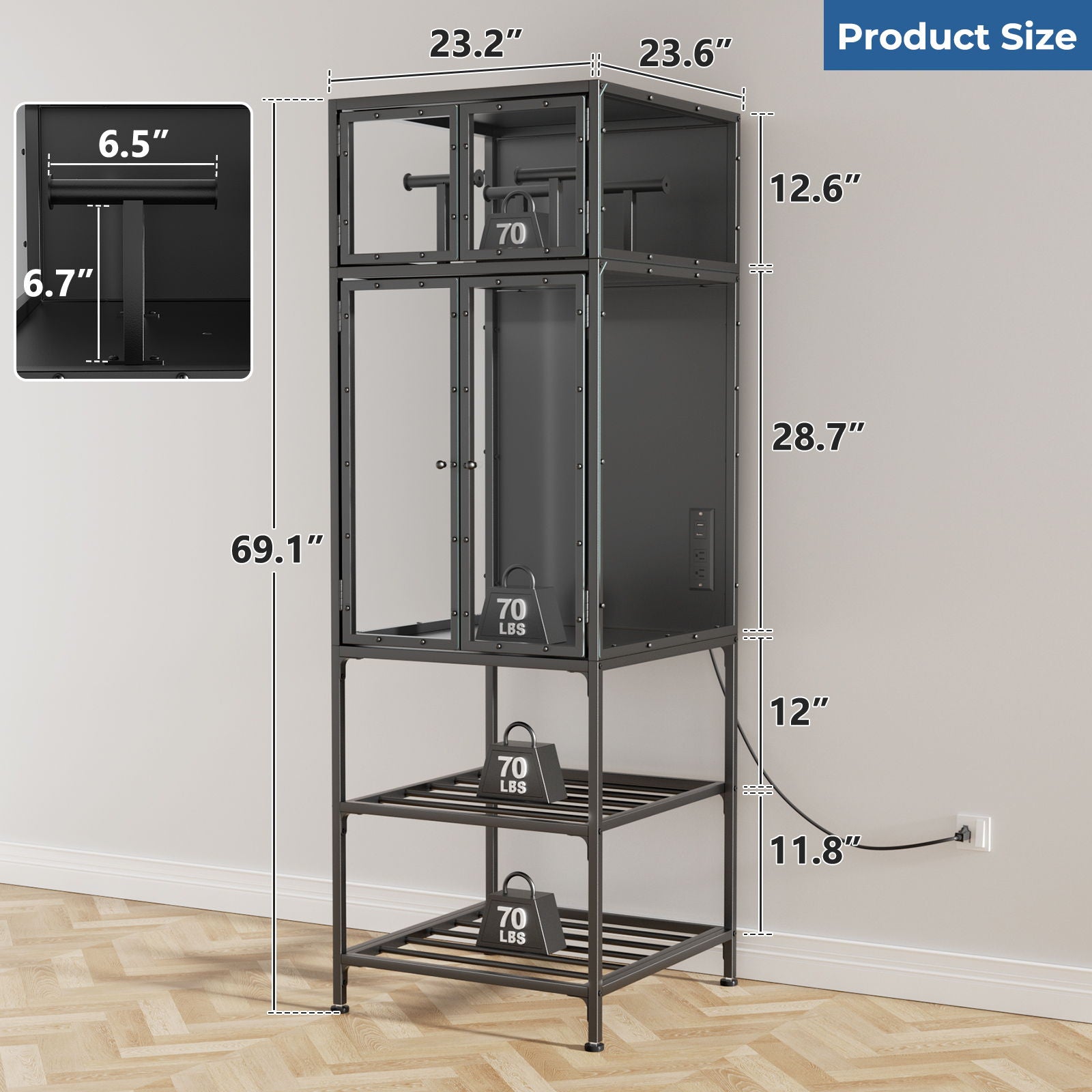 3D Printer Cabinet With Double Layer Filament Storage, T-Shaped Filament Bar, Noise Reducing And Dust Proof Design - Black