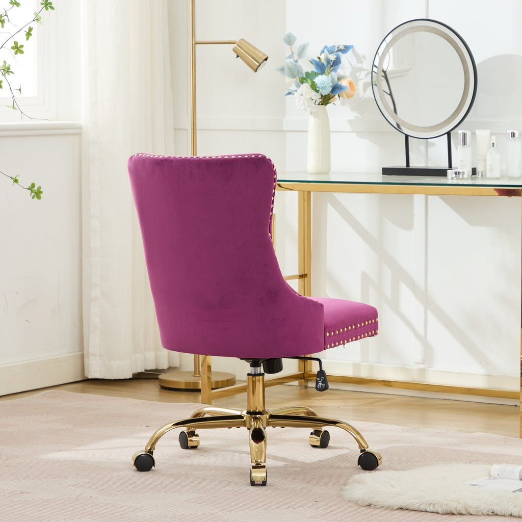 Office Chair Modern Velvet Upholstered Tufted Button (Purple)