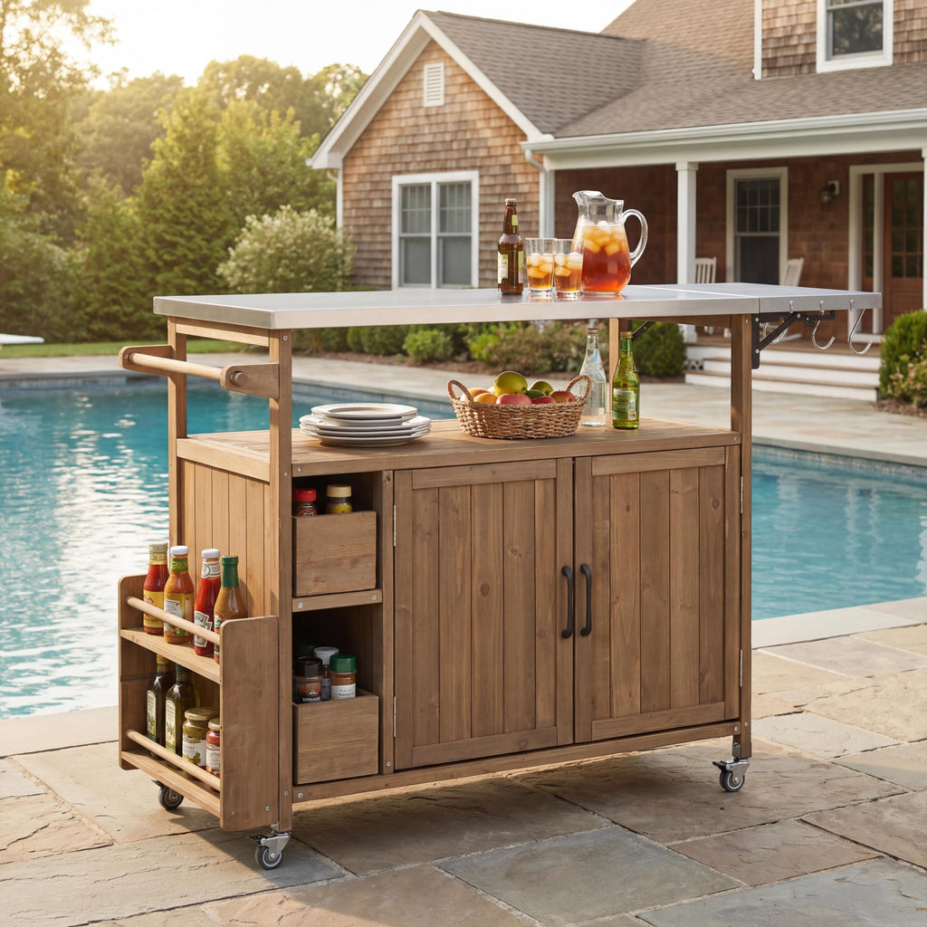 54.33' Farmhouse Rolling Outdoor Kitchen Cart