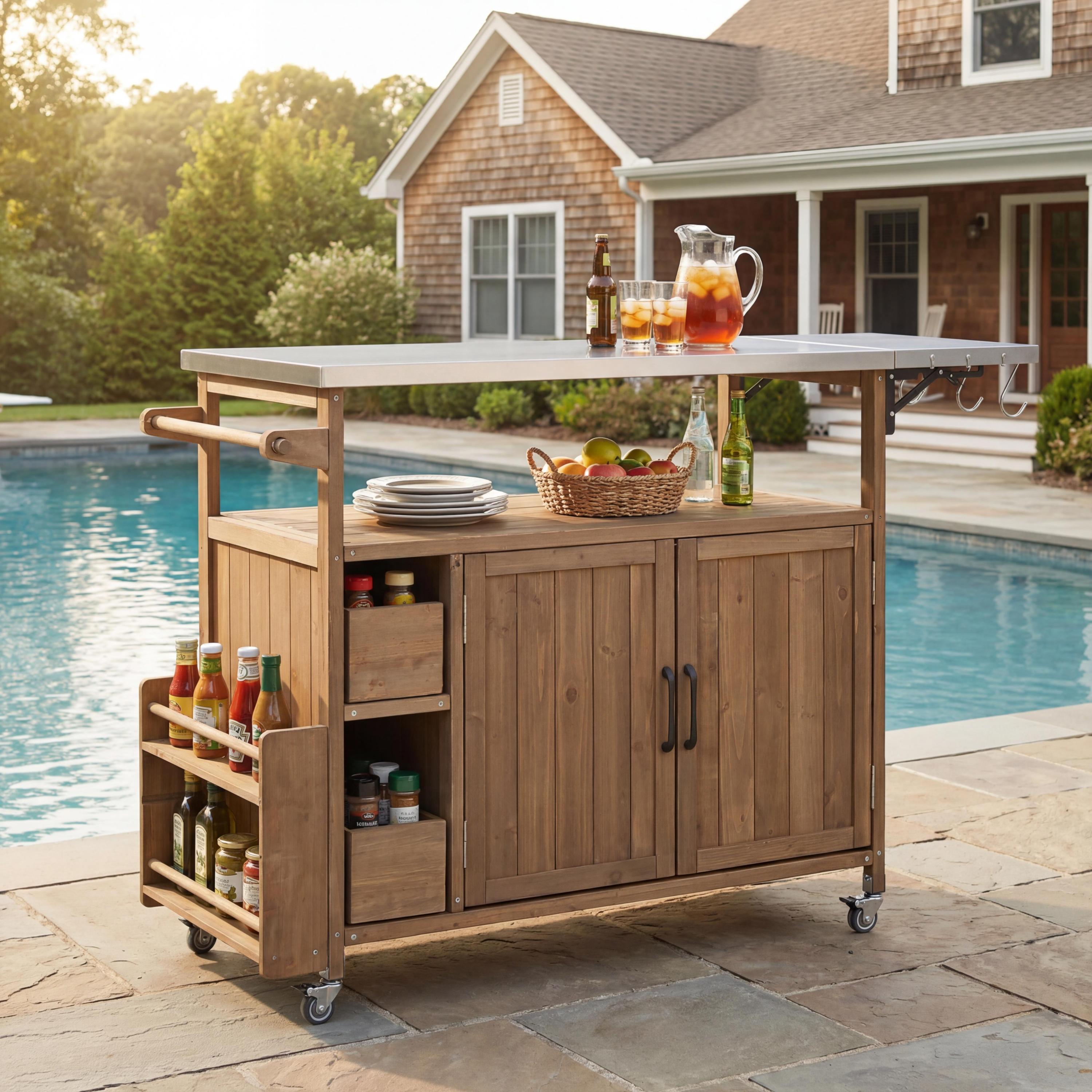 54.33' Farmhouse Rolling Outdoor Kitchen Cart