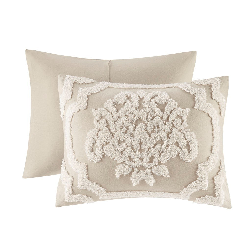 King/Cal King 3 Piece Tufted Cotton Chenille Damask Duvet Cover Set
