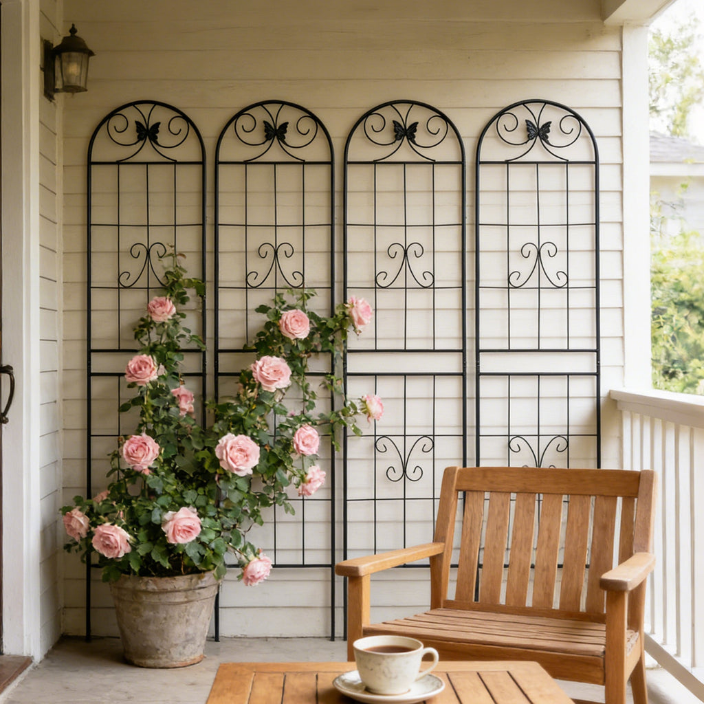 4 Pack Metal Garden Trellis 86.7" x 19.7" Rustproof Trellis for Climbing Plants Outdoor Flower Support Black
