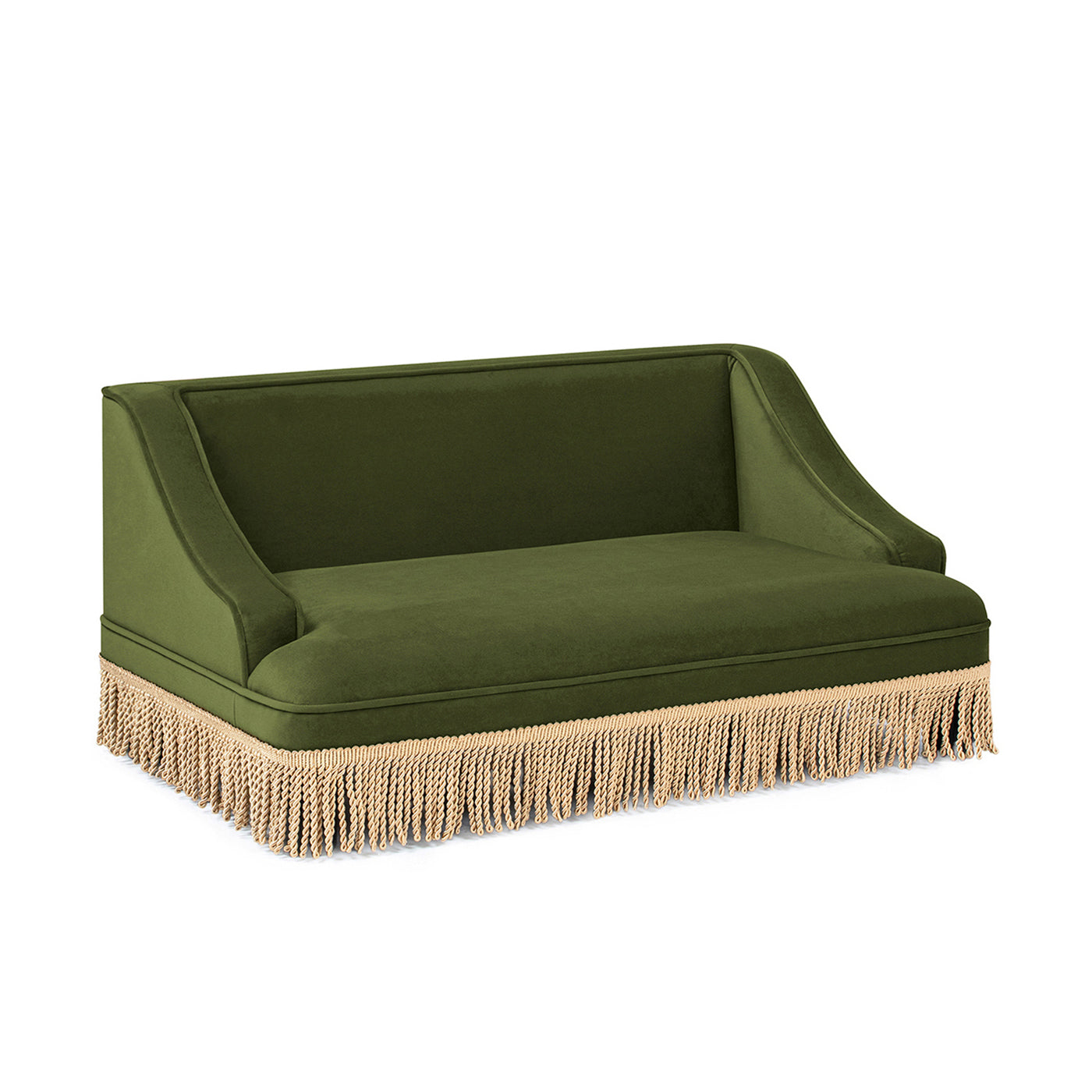 Duchess 33' Medium Princess Pet Bed Sofa with Fringe Skirt, Olive Green Velvet