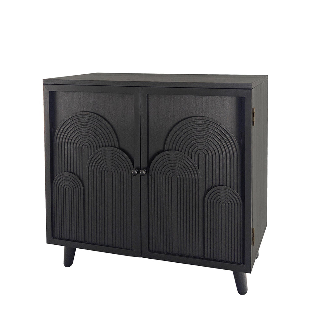 Modern Black Wood Storage Cabinet with Embossed Door