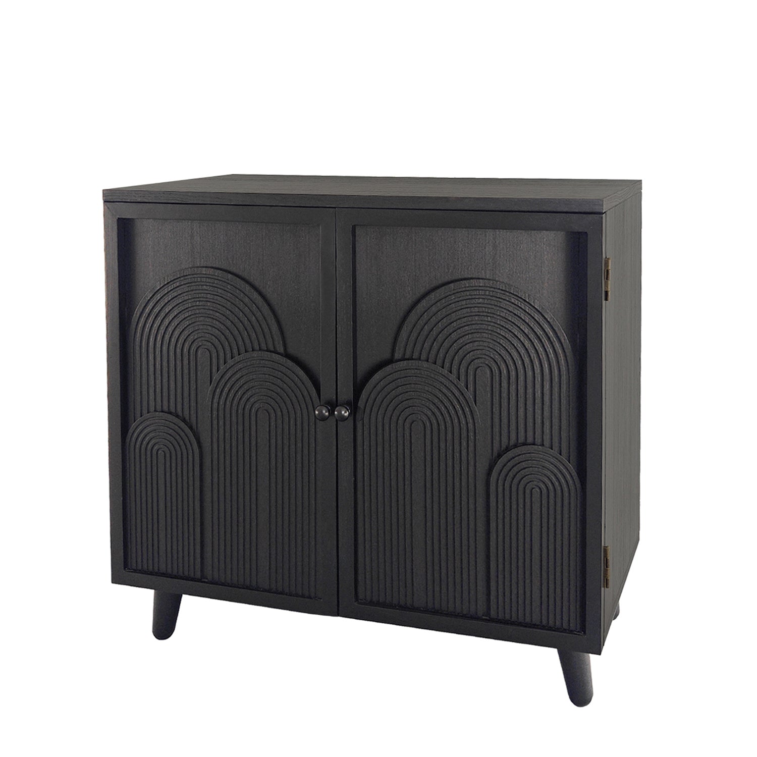 Modern Black Wood Storage Cabinet with Embossed Door