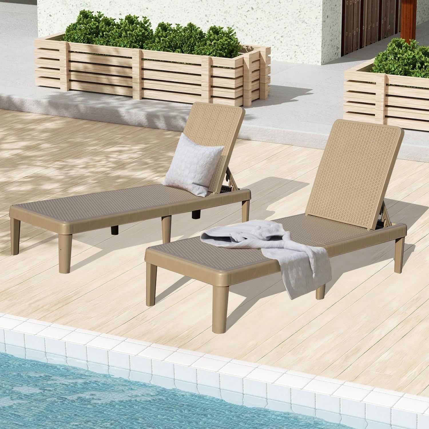 Pool Lounge Chairs Set of 2 with Adjustable Backrest