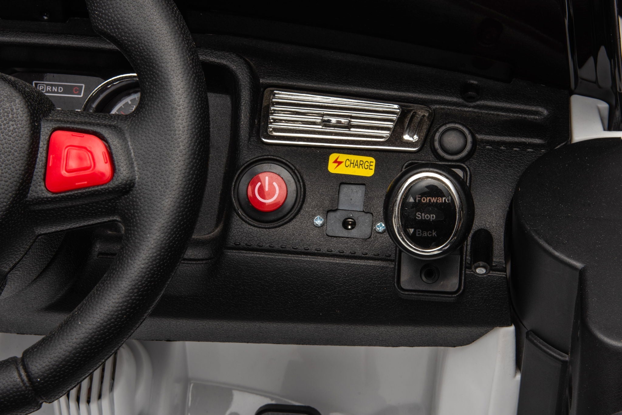 12V7A 30W*2 Four-Wheel Drive Seat One Button Start, Forward And Backward, High And Low Speed, Music, Front Light, Power Display, Two Doors Can Open, 2.4G R / C, Seat Belt Four Wheel Absorber